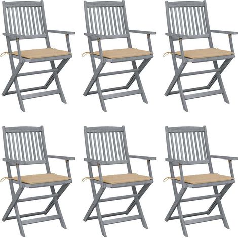 Klappbare Gartenstühle 6 Stk. mit Sitzkissen Massivholz Akazie