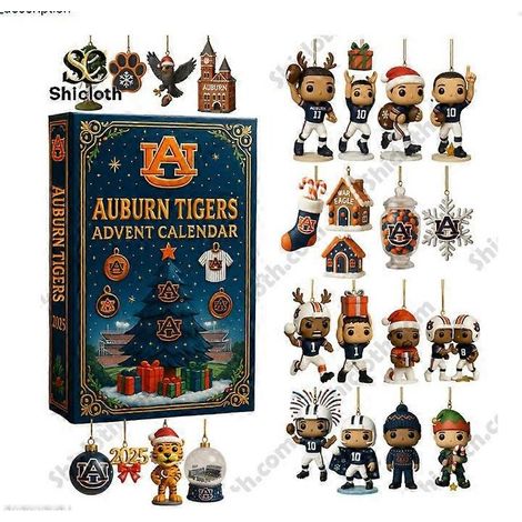 Calendrier de l'Avent surprise NCAA Football des Tigers de l'Université de Clemson, décoration de sapin de Noël, pendentif acrylique (boîte surprise) - 26 x 18 x 3 cm (1/5)