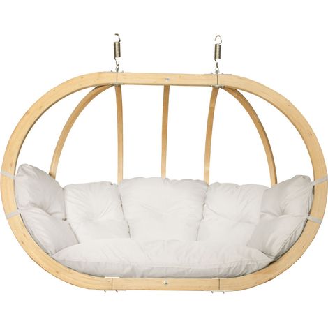 KONSIMO CALLISTO Hölzerner Hängesessel für zwei Personen, beige (1/5)