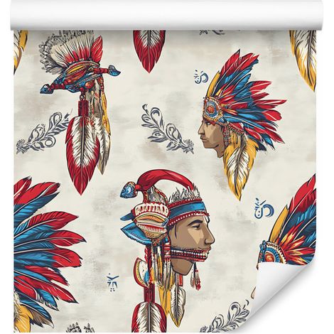 Carta da parati Boho bianca, grigio chiaro e rossa per soggiorno e camera da letto 50x1000 (1/5)
