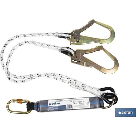 Corde tressée fourchue avec absorbeur d'énergie et connecteurs en acier inclus EN355:2002 Ø11mm 1,5m