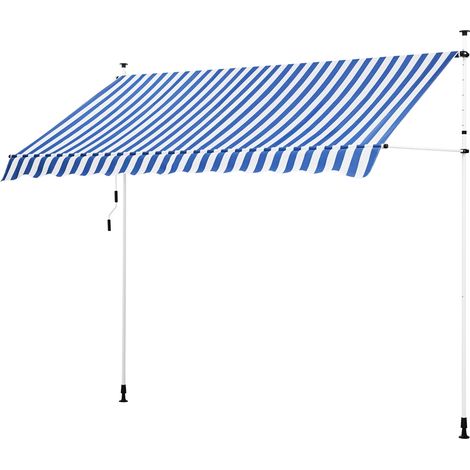Homevive Toldo Manual Portátil 3x1.8m de Balcón Patio Protección Solar Impermeable Parasol Raspirable y Regulable en Altura para Jardín Terraza Exterior Azul y Blanco (1/5)