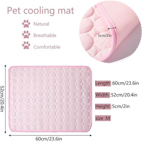 Kühlmatte für Haustiere, kühlende Hundedecke, Kältebett, Sommermatratze für Haustiere, 62 x 50 cm, Größe M, rosa (1/5)