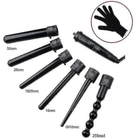 Ensemble de fers à friser pour cheveux bouclés avec 6 godets en céramique interchangeables et gants résistants à la chaleur (1/5)