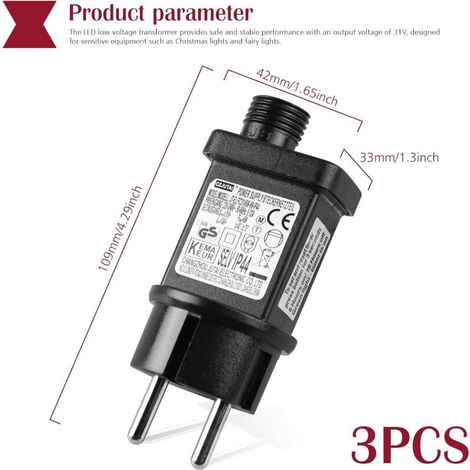 31V 6W LED-Transformator: 3-teiliger Blinkstecker mit Timerfunktion, IP44 wasserdicht, Speicherfunktion, 8 Modi, für Weihnachtsbeleuchtung und Lichterketten (1/3)