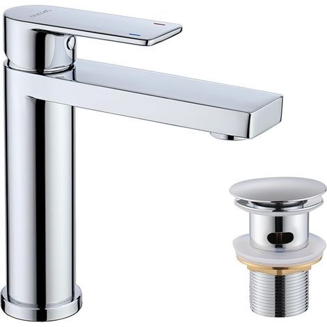 BOED Waschtischarmatur mit universellem G1 1/4"-Ablaufgarnitur, Edelstahl-Waschtischmischer mit 130 mm Auslaufhöhe, Warm- und Kaltwasser, verchromt (1/5)