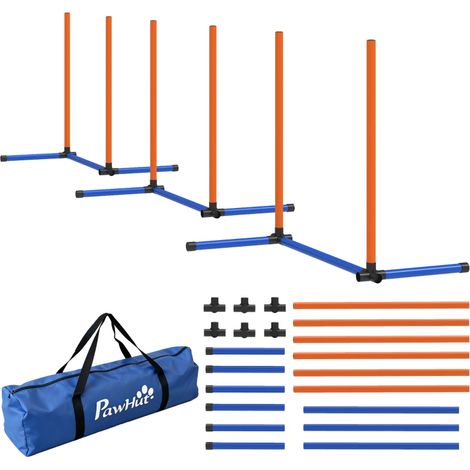 Kit d'agilité pour chiens 3 pièces avec poteaux de slalom, sac de transport inclus, équipement d'entraînement canin adapté à tous les chiens (petits, moyens et grands), couleur orange (1/5)