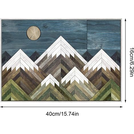 Décoration murale en bois de montagne : Tableaux décoratifs de sommets de montagnes vertes et bleues (1/4)