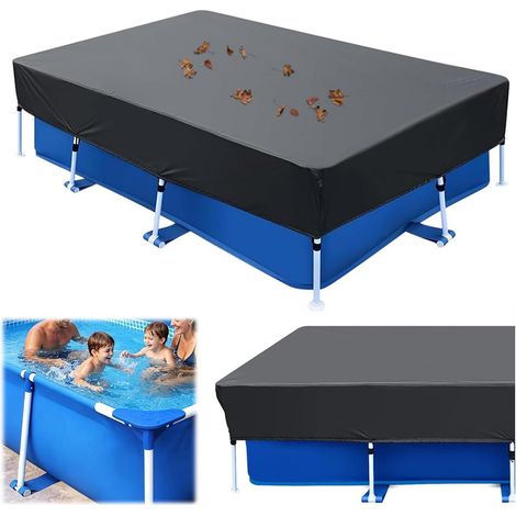 Bâche de piscine, rectangulaire, 300 x 205 x 30 cm, bâche de piscine pliable, imperméable et anti-poussière, résistante au vent, avec cordes réglables, bâche de protection pour le jardin et l'extérieu (1/5)