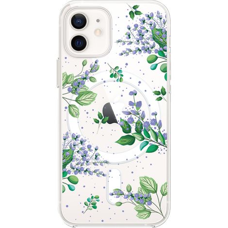 iPhone 12 Mini Hülle mit MagSafe, Transparent, Silikon Flexi, Lila Blumen (1/5)
