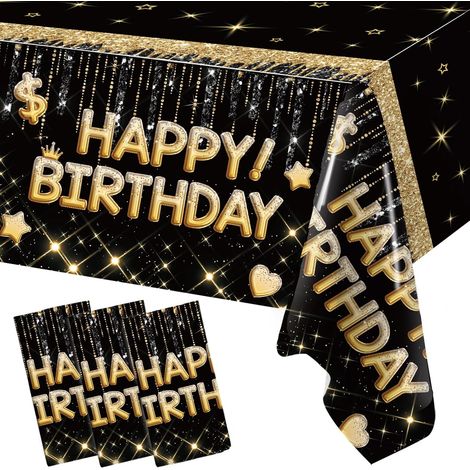 Nappe Anniversaire Noir et Or, 3 Pièces 220 130cm Nappe Rectangulaire, Nappes de Table Noir et Or pour Decoration Anniversaire Homme, Baby Shower (1/5)