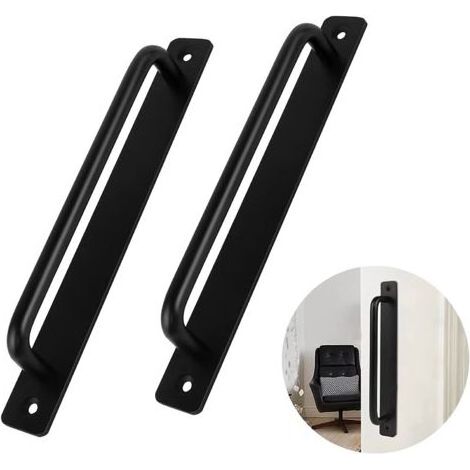 Poignée de Porte 2Pcs Poignée de Porte Noire en Alliage d'aluminium Poignée de Porte Coulissante Lourde pour Porte Intérieur Extérieur Porte de Grange Armoire Placard Chambre avec 4 Vis, Noir(21cm) (1/5)