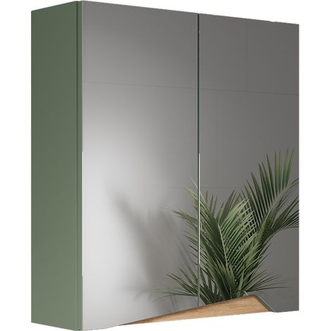 Specchio contenitore bagno Marelle, Verde/Artigianale, 60 x 67 cm con ripiano regolabile in altezza, Vicco