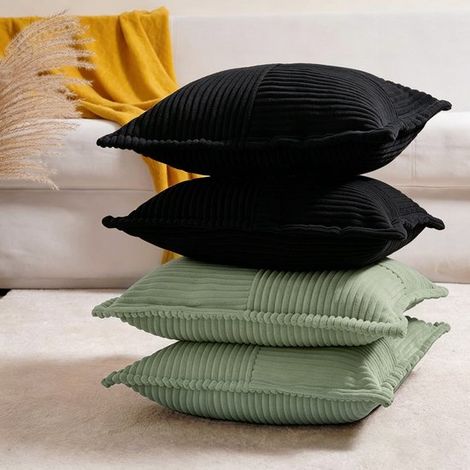 Juego de 4 fundas de cojín cuadradas de pana con diseño de patchwork，verde salvia + amarillo jengibre + marrón + beige，4545 cm (1/5)