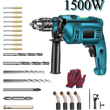 Perceuse à percussion électrique 1500W - Perceuse 220V - 0 - 3200 rpm - 48N.M - Câble 1.5 m - pour Usinage vis perçage polissage etc (1/5)