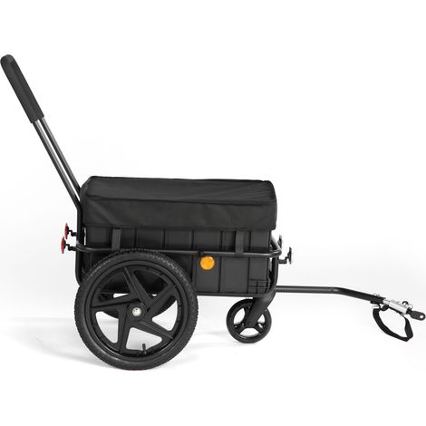 Remorque cargo pour vélo 62,5 × 43 × 32 cm, bac en plastique, roues de 40,6 cm, housse en tissu amovible, bras d'attelage et roulette pivotante, noir (1/5)