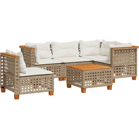 vidaXL Set Divano da Giardino 6 pz con Cuscini Beige in Polyrattan (1/5)