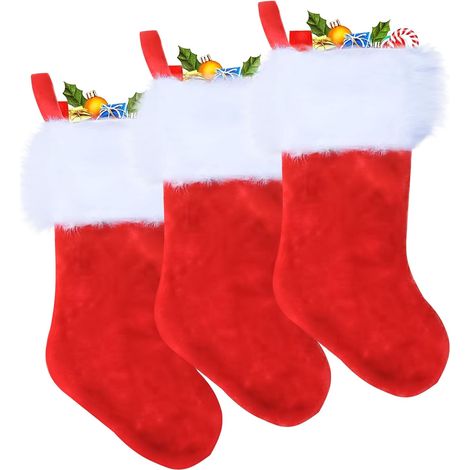3 Pièces Chaussettes de Noël Peluche a Suspendre,45CM Grande Chaussettes de Noel a Suspendre pour Cheminee Decorative,Rouge Sac Cadeau Chaussette de Noël pour Maison Décorations Arbre Cadeaux (1/5)