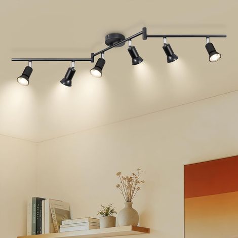 6-flammige LED-Spotleuchte – Schwarz – Stahl – 350° verstellbar – GU10-Fassung – Wohnzimmer, Küche, Flur (1/5)