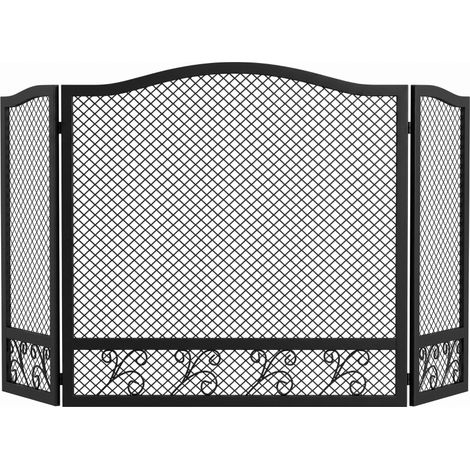 Grille de protection cheminee, ecran pare-feu metal noir, 3 volets, taille 107x1x60cm (1/5)