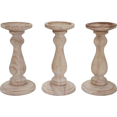 3er Set Kerzenständer HHG-447, Kerzenhalter, Shabby-Look Vintage Höhe 24cm naturbraun (1/4)