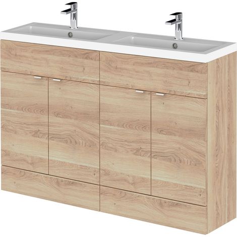 Alrewas Contemporary 4 Door Floor Standing Vanity Unit with Basin, Bleached Oak, 1200mm