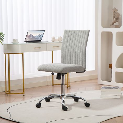 Silla de oficina sin brazos con altura regulable y asiento giratorio, silla de oficina ergonómica con ruedas y tapicería de tela, color gris.