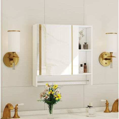 Mobile bagno a parete con specchio e ripiani aperti, 56 x 13 x 55 cm, MDF bianco HAVRYA (1/5)