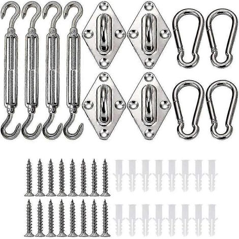 Ensemble d'accessoires compatibles pour voile d'ombrage, quincaillerie robuste en acier inoxydable - Ensemble de 12 accessoires pour voile d'ombrage, comprenant des hamacs, des crochets de plafond, de (1/5)