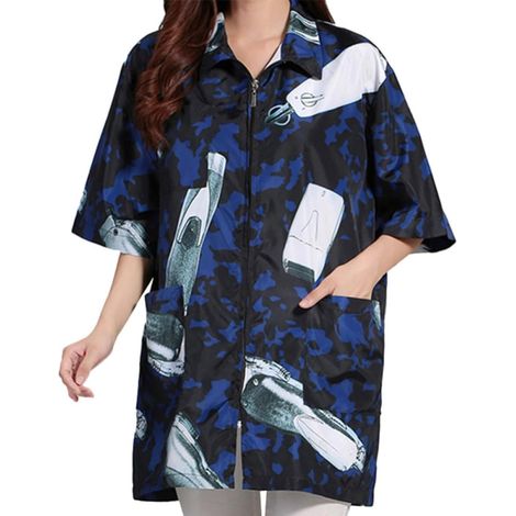 Blouse de Coiffeur de Salon en Tissu Bleu, Tenue de Travail (1/5)