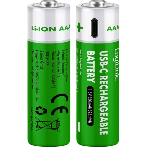LogiLink LR03RCB2 Pile rechargeable LR3 (AAA) Li-Ion 1.5 V 2 pc(s) (1/4)