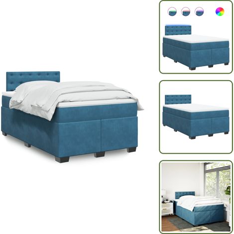 LED-Beleuchtung - vidaXL Boxspringbett mit Matratze Blau 120x200 cm Samt - Taschenfederkern