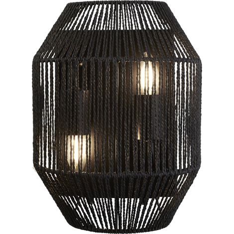 WICKER 2LT Applique double metal noir mat, abatjour corde naturelle Noir E27 Max 2x60w (1/4)