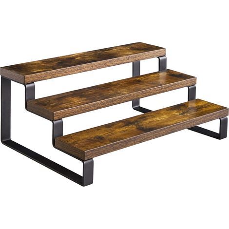 Gewürzregal aus Holz, 3-stöckig, für Arbeitsplatte, Bad, Büro, 35 x 24,5 x 15 cm, rustikales Braun (1/5)