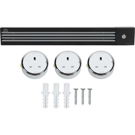 Rail électrique 60cm 250VAC 8000W 32A avec 3 adaptateurs UK - Prise mobile à encastrer pour mur, plan de travail, cuisine - Socle de courant extensible. (1/5)