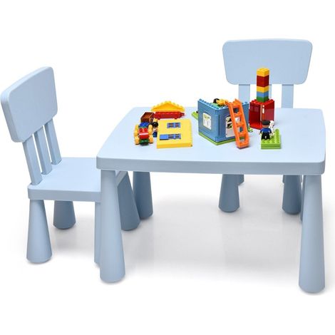 3 pezzi dinette per bambini tavolo per bambini con 2 sedie mobili per bambini in plastica blu