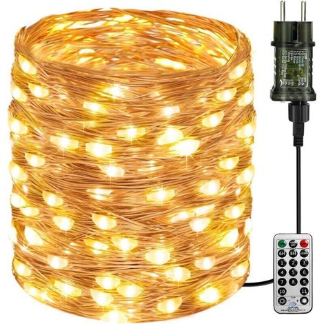 btfarm Guirlande Lumineuse avec Télécommande, 10M 100 LED Guirlande Intérieur avec Minuterie IP65 Étanche, 8 Modes Cuivre Fil Fairy Lights pour Exterieure Noel Mariage Fête Christmas, Blanc Chaud (1/5)