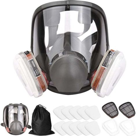 Masque complet de protection 6800 16 en 1 – 1 masque + 2 cartouches + 10 filtres en coton – Étanchéité en silicone – Pour manipulation de produits chimiques (1/4)