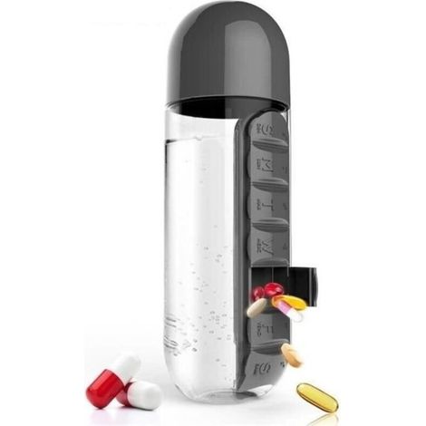 Gourde - Bouteille isotherme,Pilulier multicolore en option de 7 jours, organiseur de médicaments, porte - Type black-600ml (1/4)