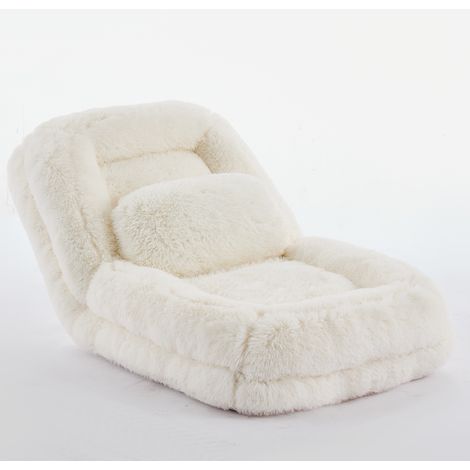 Fauteuil paresseux ajustable 5 positions en peluche beige avec cadre métallique pour salon et loisirs (1/5)