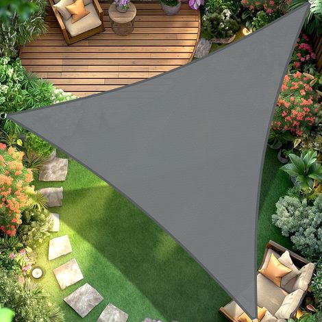 Voile d'ombrage Triangle 5x5x7m Respirant HDPE Toile Ombrage UV Protection pour Patio Balcon Jardin Terrasse Extérieur-Crème (1/5)