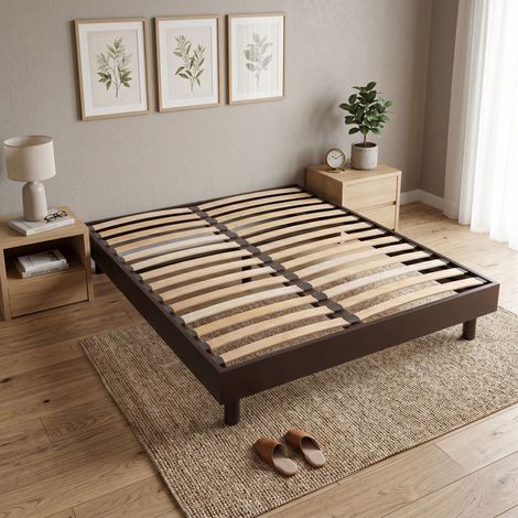 Sommier kit 140x190 cm en bois massif Marron Noyer (1/2)