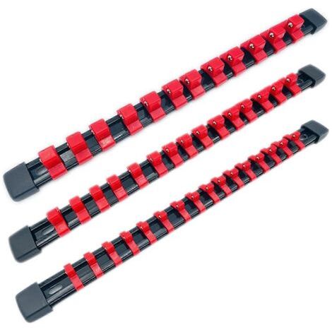 Organisateur de douilles en 3 parties (rail pour douilles 1/2", 3/8" et 1/4") rouge (1/5)