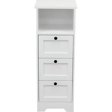 Cassettiera in Legno Bianco Slim 3 Cassetti 1 Ripiano Salvaspazio