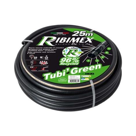 Tuyau d'Arrosage Recyclé 25M Ø15 mm - Noir, Antivrille - Durable et Écologique - Tubigreen - RIBIMEX (1/3)