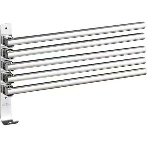 Porte-serviettes rotatif 304, fixation murale, 5 barres pliables, rangement durable (1/5)