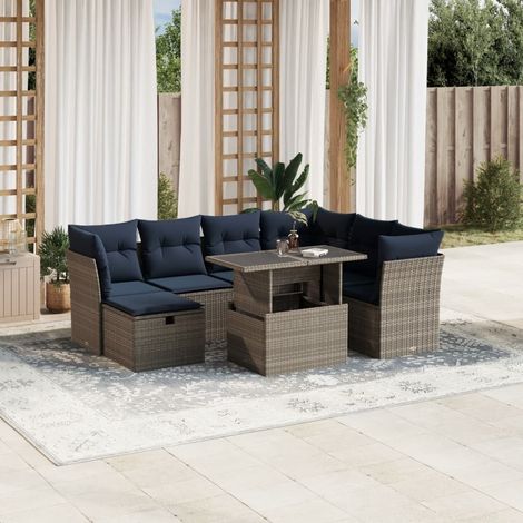8-teiliges Gartensofa-Set mit Kissen, grau, Polyrattan (1/5)