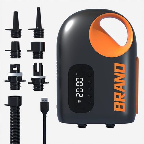 Bomba de aire eléctrica portátil para exteriores, inflador recargable con iluminación LED, 20PSI, 6 boquillas para colchón, tienda, barco inflable (1/5)