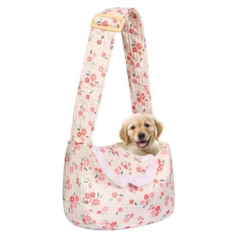 Sac de transport pour petits chiens et chats à imprimé floral, sacoche pour chien avec design mains libres (motif floral rouge, petite taille) (1/5)