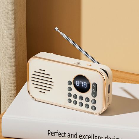 Mini radio FM de poche, portable avec une réception optimale, un son haute fidélité sans fil, haut-parleur Bluetooth, lecteur de carte TF et lecteur MP3 USB. (1/3)